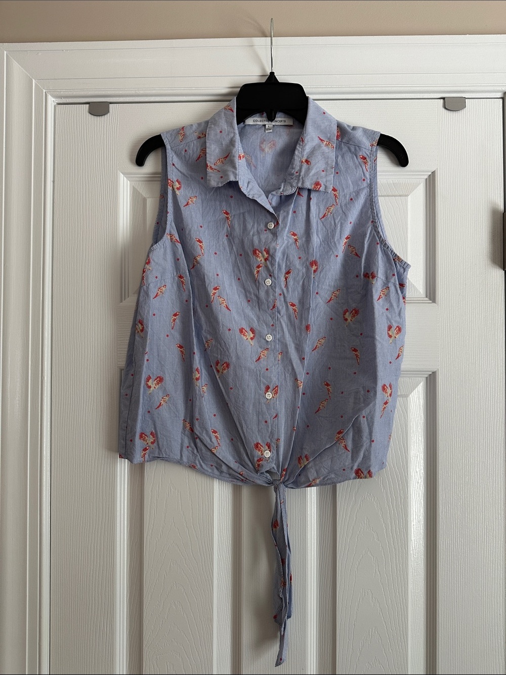 Collective Concepts Sleeveless Tie-Front Button-Up Top - Light Blue